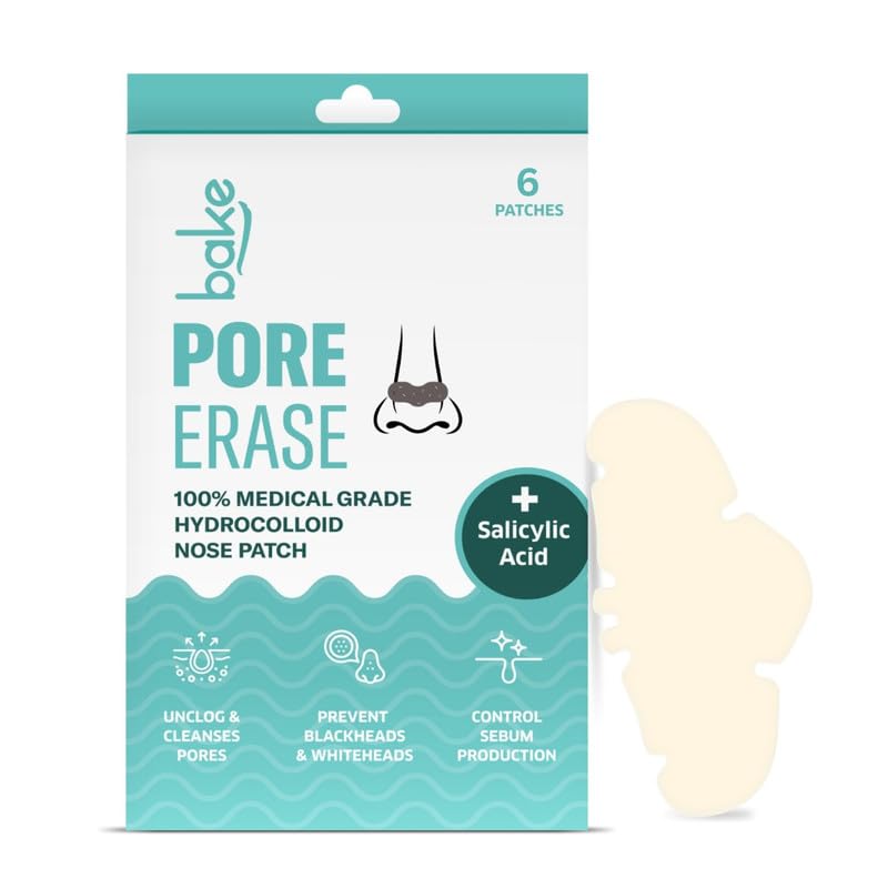 BAKE 2% Salicylic Acid Nose Strips for Pore Cleansing & Blackheads Removal | Hydrocolloid Nose Strips for Control Sebum Production