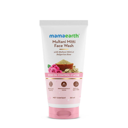 Mamaearth Multani Mitti Face Wash with Multani Mitti & Bulgarian Rose For Oil Control & Acne - 50 ml