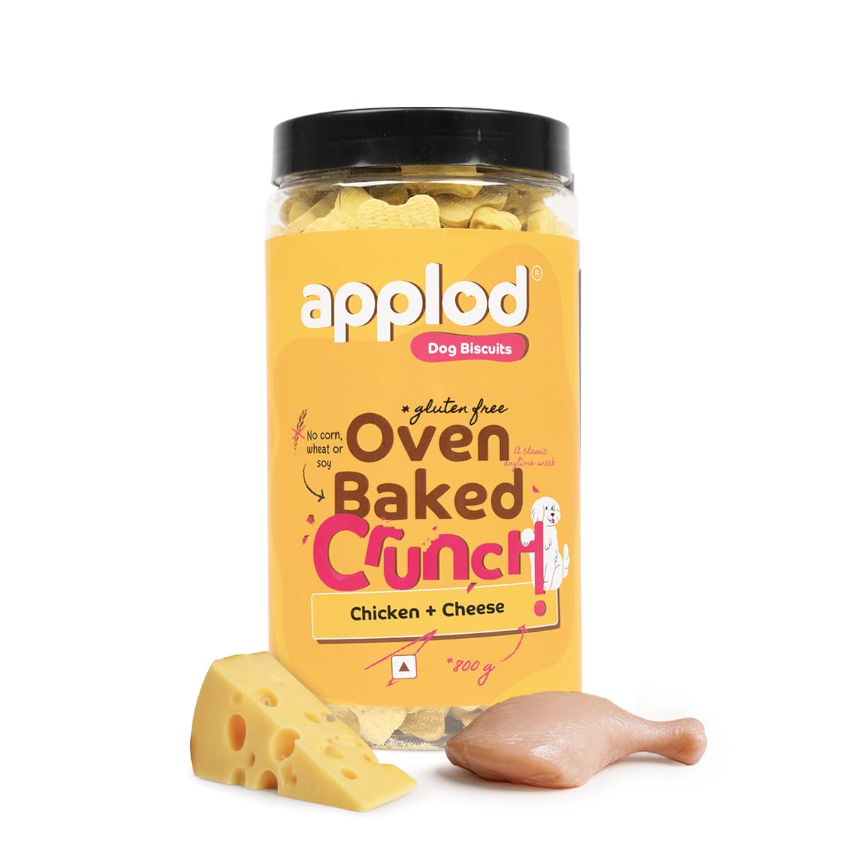 applod Crunch-a-Licious Chicken & Cheese Dog Biscuits for Puppies & Adult Dogs | Gluten-Free Crunchy Dog Treats Made with Real Chicken Protein | Healthy Training & Reward Snacks | 800g