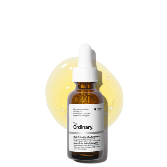 The Ordinary skincare serum bottle with dropper on a white background