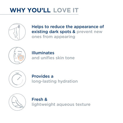 List of benefits of a skincare product on a white background