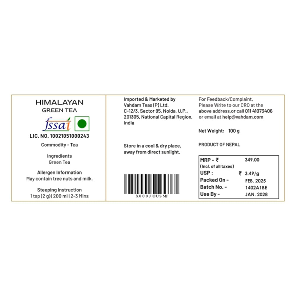 VAHDAM Organic Himalayan Green Tea - 100g | Rich in Antioxidants | Smooth & Non-Bitter | Grown Leaves from Himalayas | Non-GMO | Gluten Free