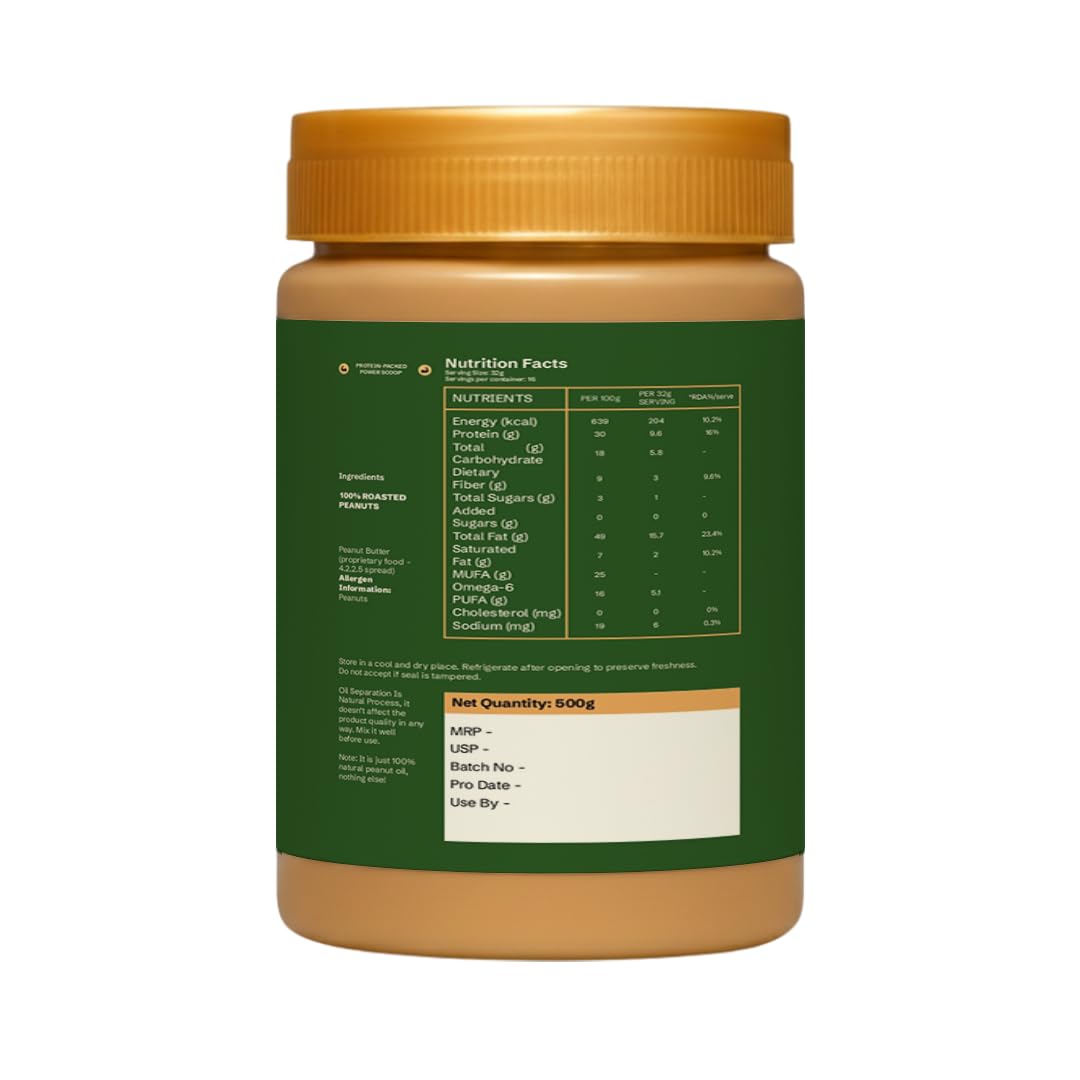 NUTRIKICK Natural Creamy Peanut Butter | 100% Roasted Peanuts | No Added Sugar or Salt | High Protein Vegan Nut Spread| Zero Trans Fat & Non-GMO | Perfect for Keto, Gym & Weight Loss