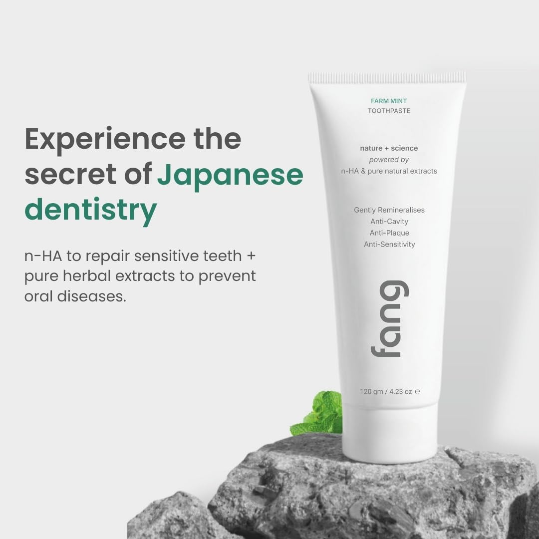 Fang Farm Mint Natural Toothpaste|Fluoride Free Hydroxyapatite|Teeth Whitening|Heals Sensitive Teeth|Fights Cavities,Gum Diseases & Bad Breath|SLS & Chemical Free|Organic, Vegan|120 grams