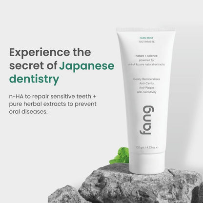 Fang Farm Mint Natural Toothpaste|Fluoride Free Hydroxyapatite|Teeth Whitening|Heals Sensitive Teeth|Fights Cavities,Gum Diseases & Bad Breath|SLS & Chemical Free|Organic, Vegan|120 grams
