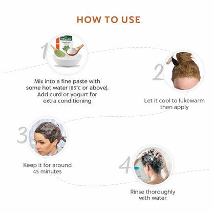 Instructions on how to use a hair care product with step-by-step illustrations and text.