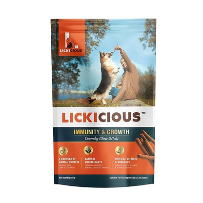 LICKICIOUS Nutritional Treats for Growth & Immunity 85g | Chewy Stick with 4 Animal Proteins Duck, Chicken, Egg, Lamb | Antioxidants, Vitamins, Minerals | Boost Health, Vitality & Muscle Development