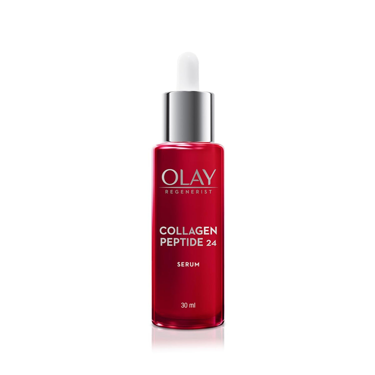 Olay Collagen Peptide 24 serum bottle on a white background