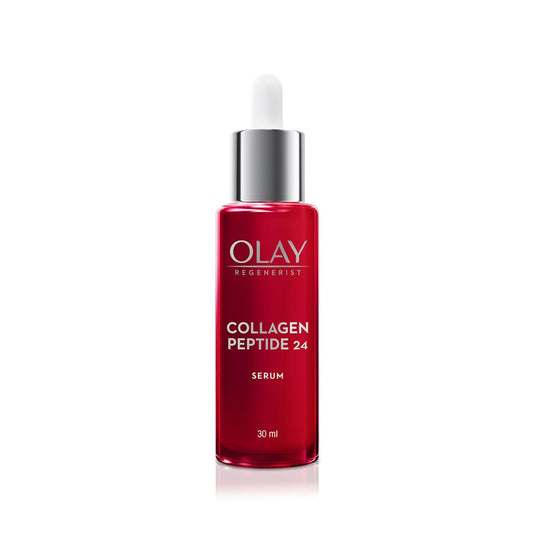 Olay Collagen Peptide 24 serum bottle on a white background