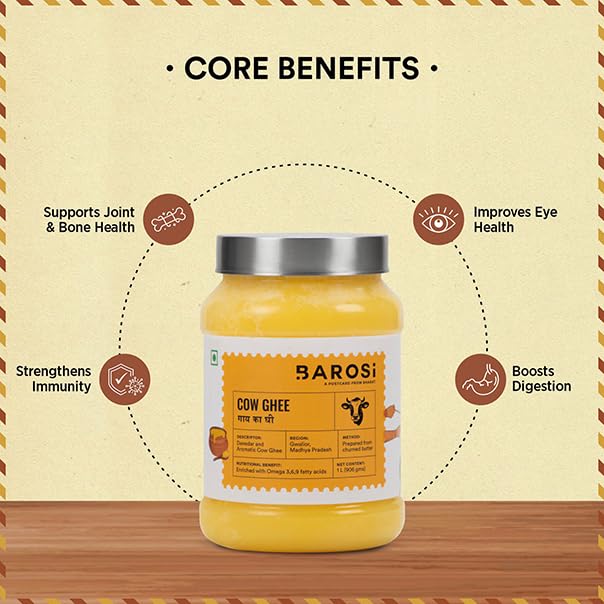 Barosi Premium Cow Ghee | 100% Pure | Danedar Texture | Rich In Good Fats And Antioxidants | Easy To Digest