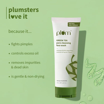 Plum Green Tea Pore Cleansing Face Wash for Oily, Acne Prone, Dry & Combination Skin | with Glycolic Acid | Fight Pimples & Control Excess Oil | Gentle Exfoliating & Non-Drying | Women & Men | 100ml