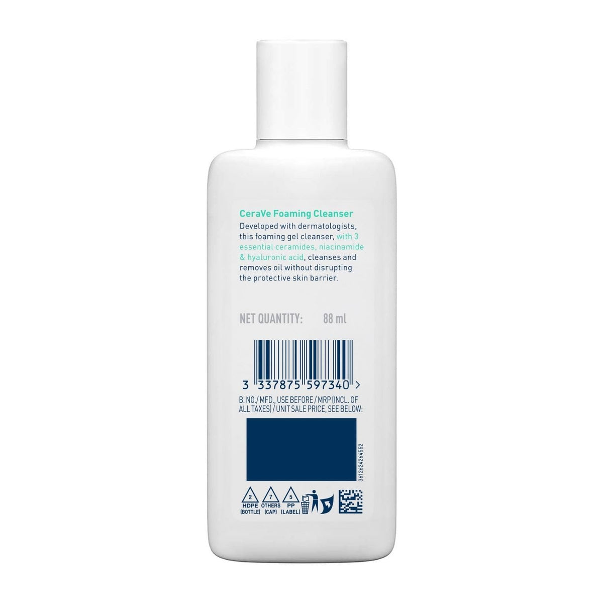 CeraVe foaming cleanser bottle with label on a white background