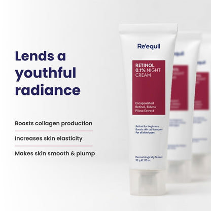 Re'equil Retinol night cream with product description on a white background