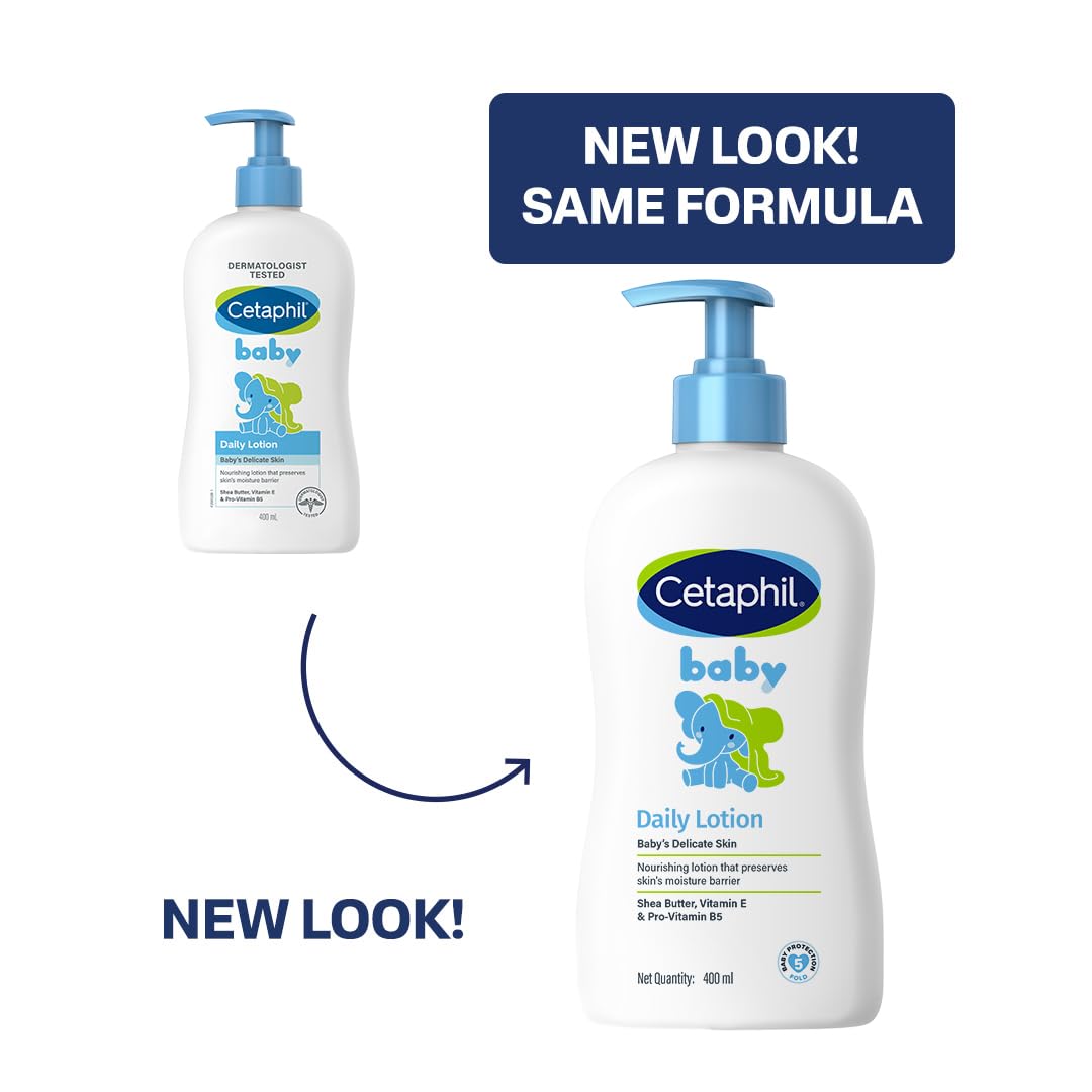 Cetaphil Baby Daily Lotion, Suitable for baby’s delicate skin, Shea Butter and Vit E, Dermatologist Tested and Pediatrician Recommended, 400 ml