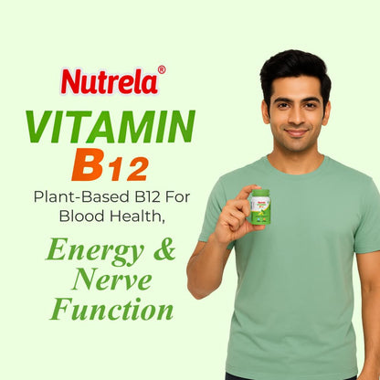 Nutrela Vitamin B12 Biofermented Plant Based Supplement for Men & Women with Moringa and Aloevera Extract - 30 Veg Capsules