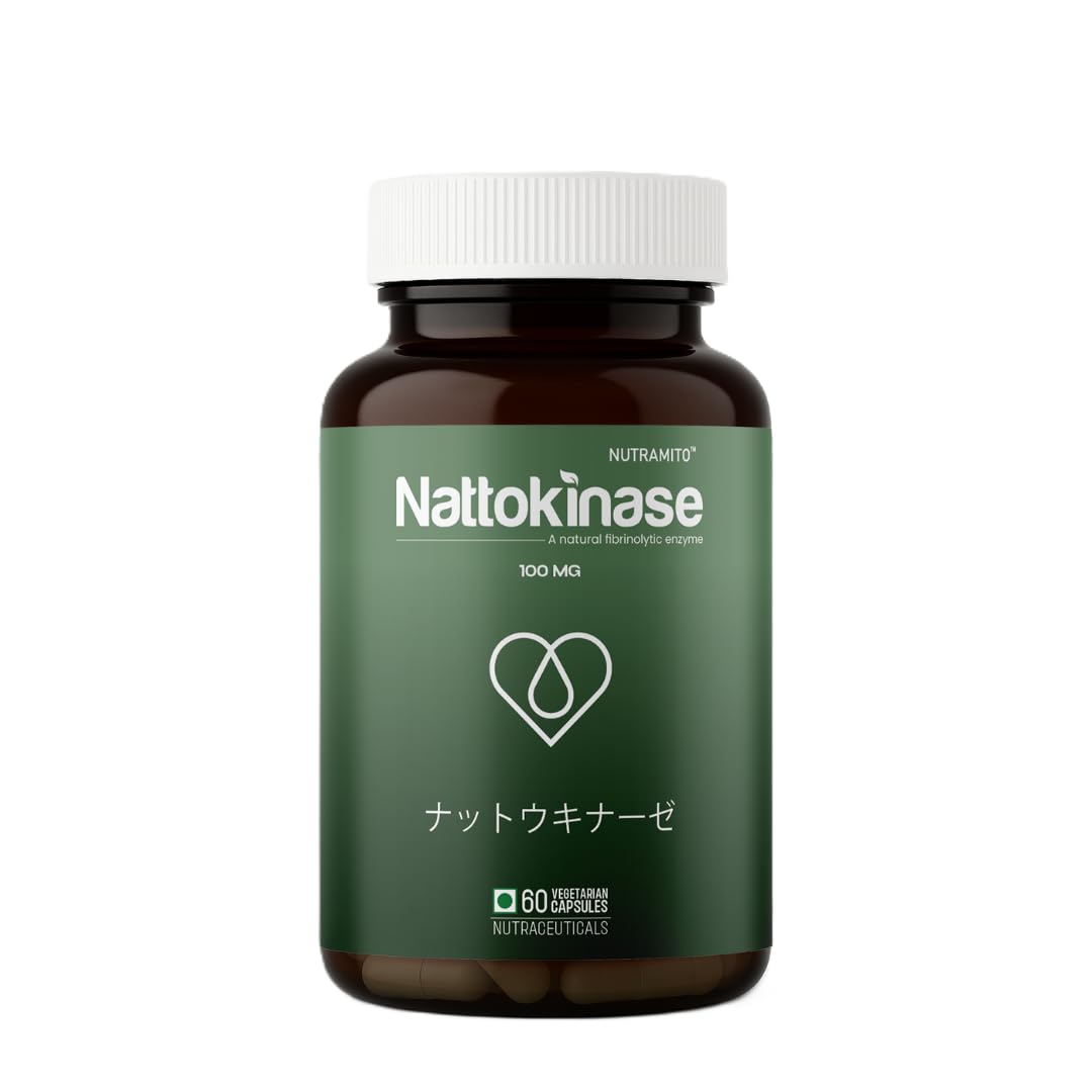 Nattokinase supplement by Nutramito, 200mg (4000 FU) per serving of 2 capsules, Natural Enzyme Supplement for Heart Health, Vitamin K–Free Formula, Supports Heart Health & Smooth Circulation