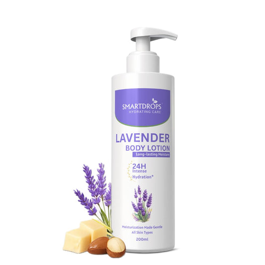 Smartdrops Lavender Body Lotion | Lavender Moisturizing Body Lotion | Shea butter & Lavender 24-Hour Moisture Skin Care | Lightweight & Non-Greasy | Suitable For All Skin Types, 200 ml (Pack of 1)