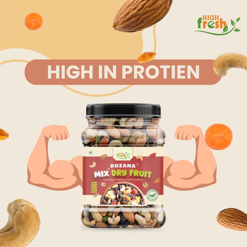 High Fresh Premium Mix Dry Fruits | Almonds, Cashews, Pistachios, Raisins, Apricots, Black Raisins & Dried Kiwi | Assorted Crunchy Trail Mix for Snacking & Gifting