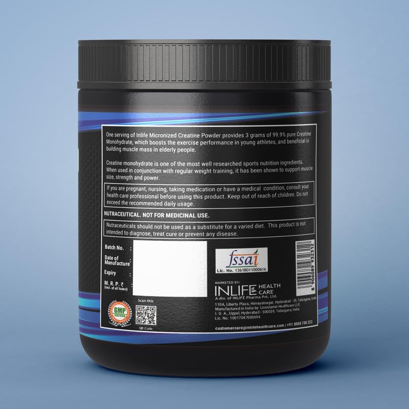 INLIFE Creatine Monohydrate 100g | Micronised Powder Supplement | Pre or Post Workout, Athletic Performance (Unflavoured)