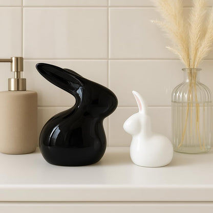 Home Décor Ceramic Rabbit Figurines (Set of 2, Black and White)