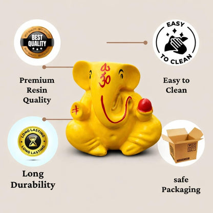 Resin Lord Ganesha Idol Car Dashboard 5x5cm (Yellow)