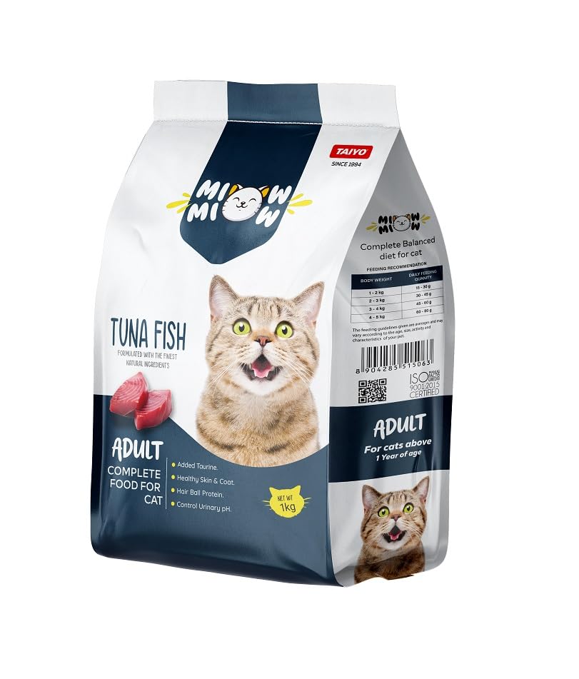 Taiyo Miow Miow Adult Cat Food, Tuna Fish Flavour, 1kg | Complete & Balanced Dry Diet with Natural Ingredients, Vitamins & Minerals