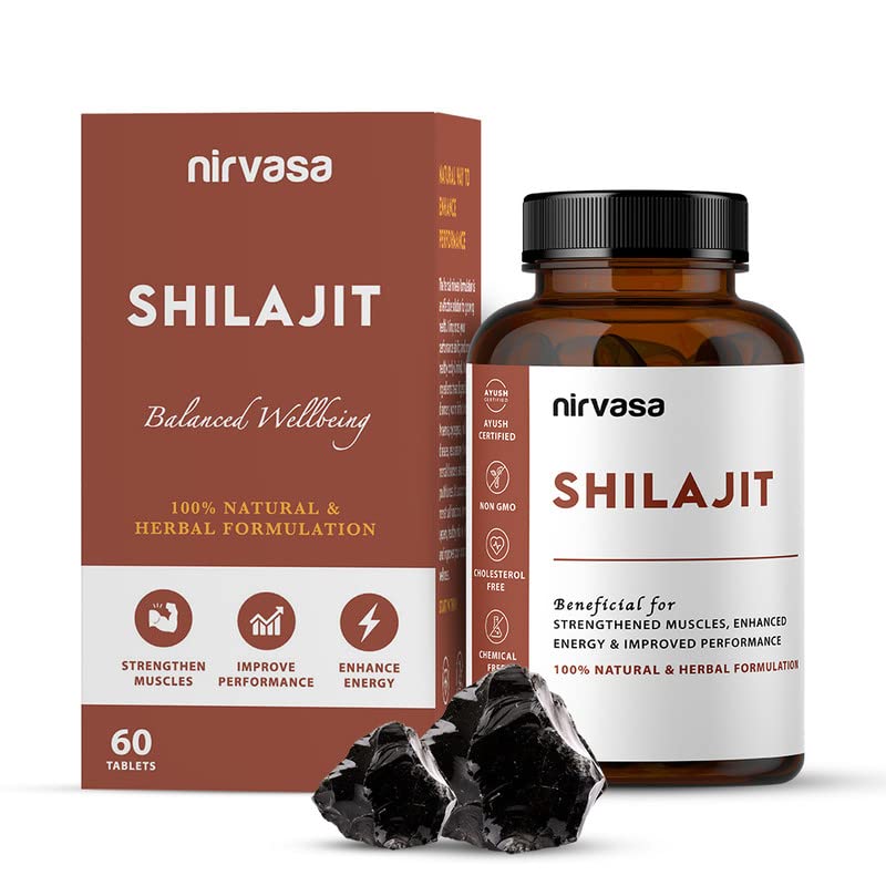 Nirvasa Shilajit Tablets (500mg, 60 Tab) | Pure Himalayan Shilajeet Extract | Supports Muscle Strength, Stamina, Endurance & Energy | Improves Performance, Vitality & Immunity | Men & Women