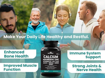 Nutrasium | Calcium & Vitamin D3 Tablets | Calcium Magnesium Zinc D3 & K2 with B12 & Folic Acid | Alfalfa, Moringa & Bamboo Leaves Extract | For Strong Bone & Joint Support | 60 Tablets