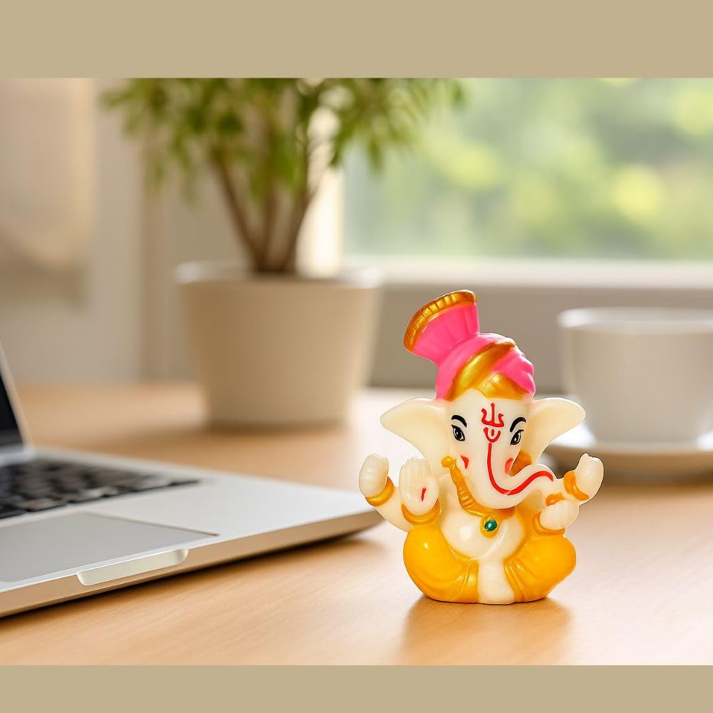 Ganesh Idol for Car Dashboard | Ganapati Statue for Home Decor, Office Desk & Temple | Polyresin Ganesha Murti Showpiece | Ideal for Diwali Gifts & Pooja
