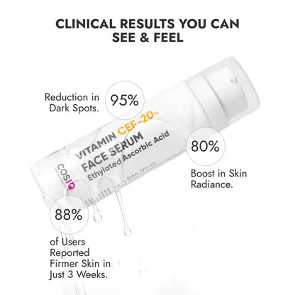 Cos-IQ 20% Vitamin C Serum, 30ml | With Vitamin E & Ferulic Acid | Glowing & Brightening Skin | Anti-Aging Serum for Wrinkles, Fine Lines & Dark Spots | All Skin Types | 30-Days Pack