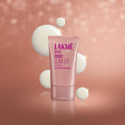 Lakme Lumi Lit cream tube on a soft pink background
