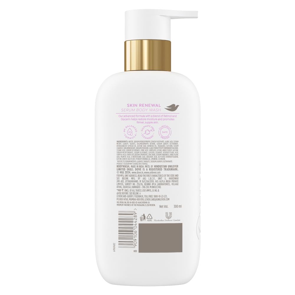 Dove Skin Renewal Serum Body Wash | 4% Restoring Serum with Retinol | Promotes firmer, supple skin | Paraben & SLS free | 300 ml