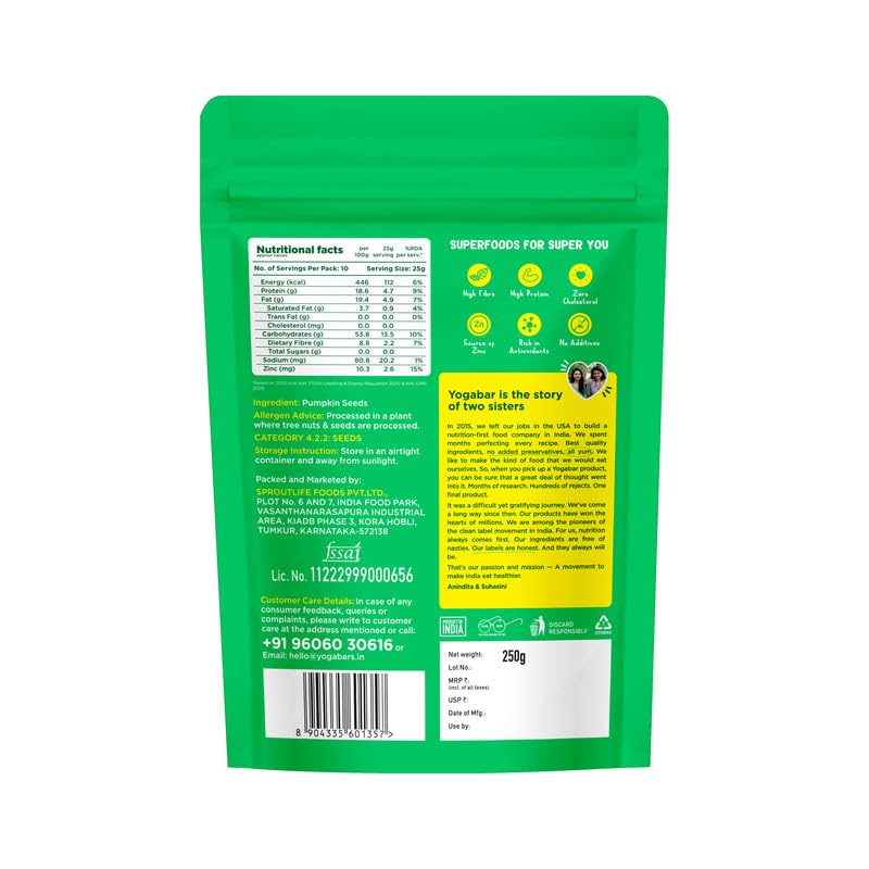 Yogabar Pumpkin Seeds Unroasted Rich in Protein and Fiber Superfood - Grade AAA - Pumpkin Seeds for Eating - Healthy Snacks for Weight Loss - Rich in Immunity Booster Anti-Oxidants.