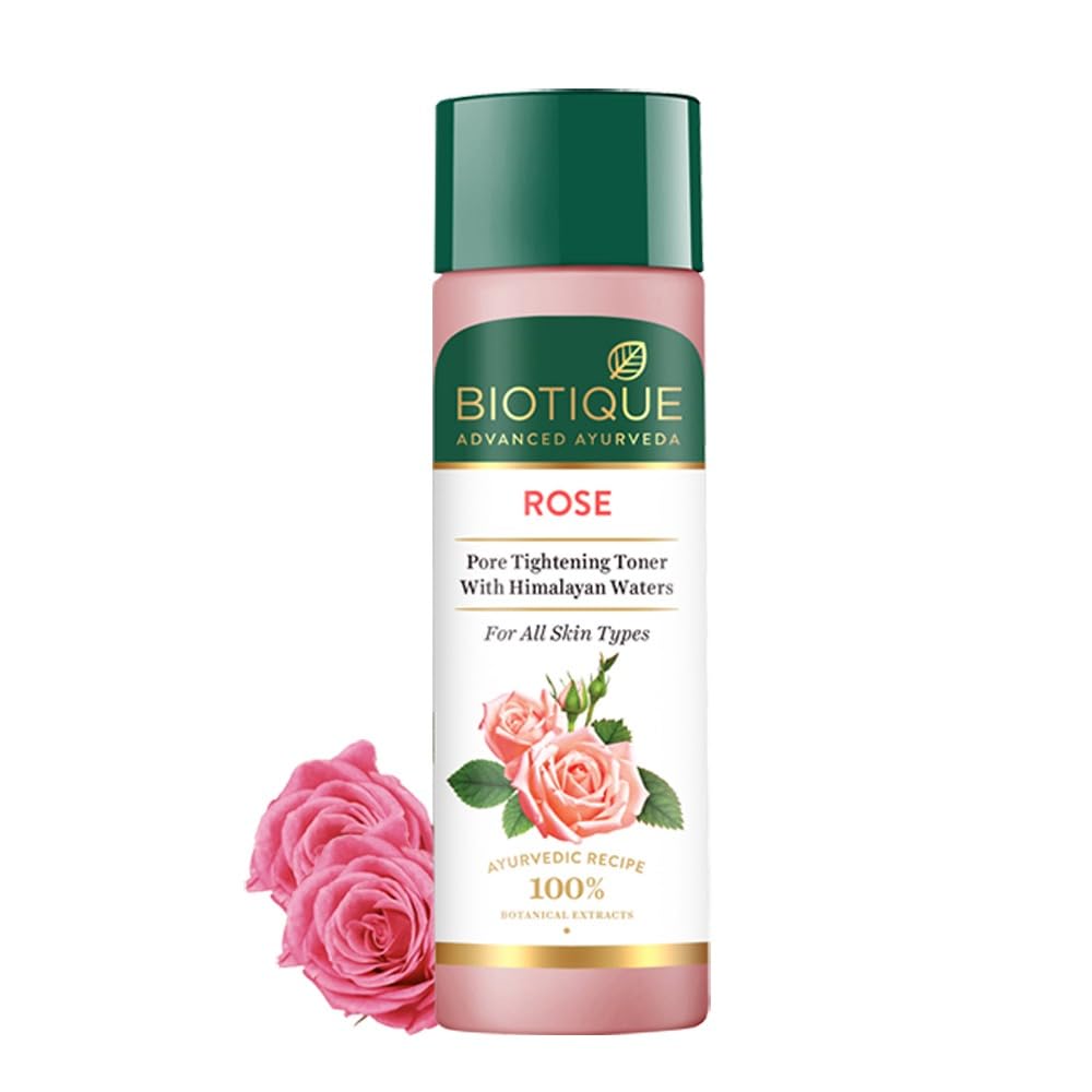 Biotique Rose Pore Tightening Toner with Himalayan Waters on a white background