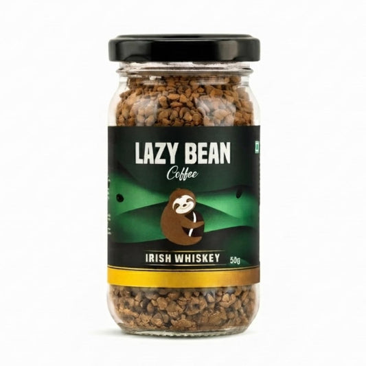 Lazy Bean Irish Whiskey Flavoured Instant Coffee | 100% Arabica Coffee | Medium Roast | Rich Whiskey-Inspired Aroma | Premium Flavoured Coffee Powder | Café Style Beverage | No Alcohol | 50g