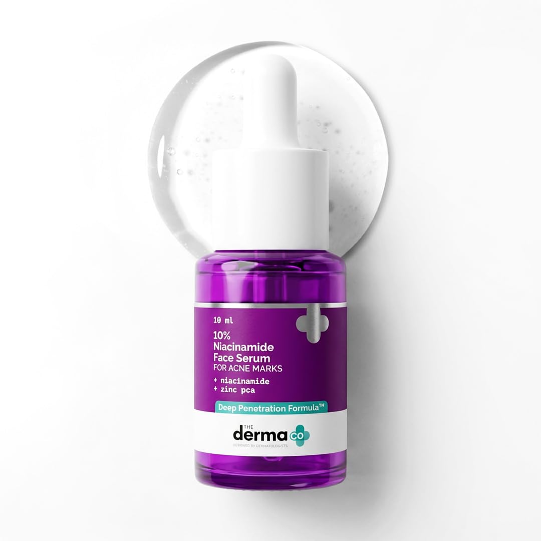 The Derma Co 10% Niacinamide Serum with 2% Zinc, Powered by Deep Penetration Formula™ | Fades Acne Marks, Controls Oil & Reduces Dark Spots | 10 ml