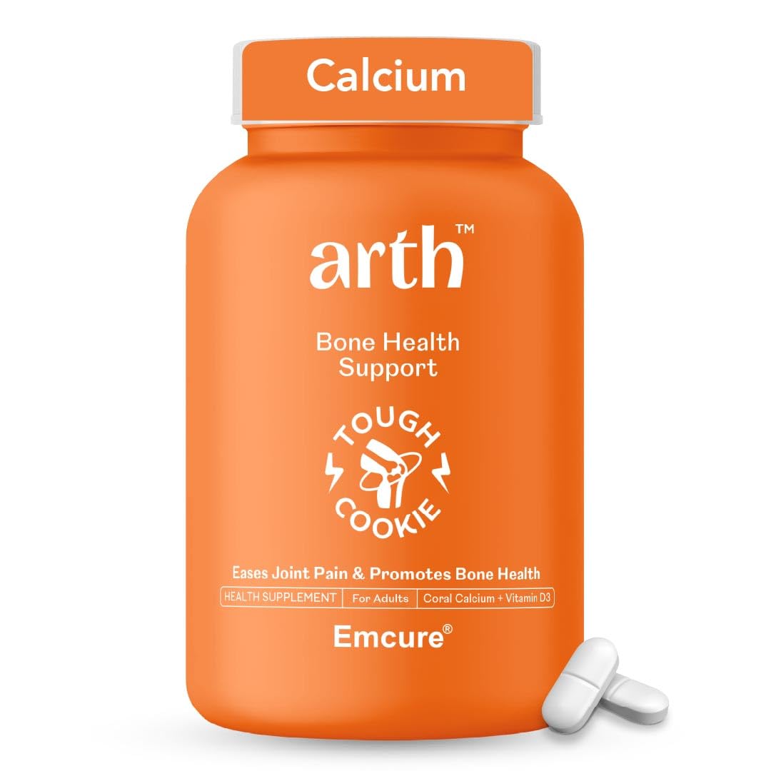Arth Calcium and Vitamin D3 Tablets for Men & Women - 60 Veg Tablets | Supports Bone, Joint & Muscle Function | 1000mg Coral Calcium with 60% Higher Absorption & 600 IU Vitamin D3