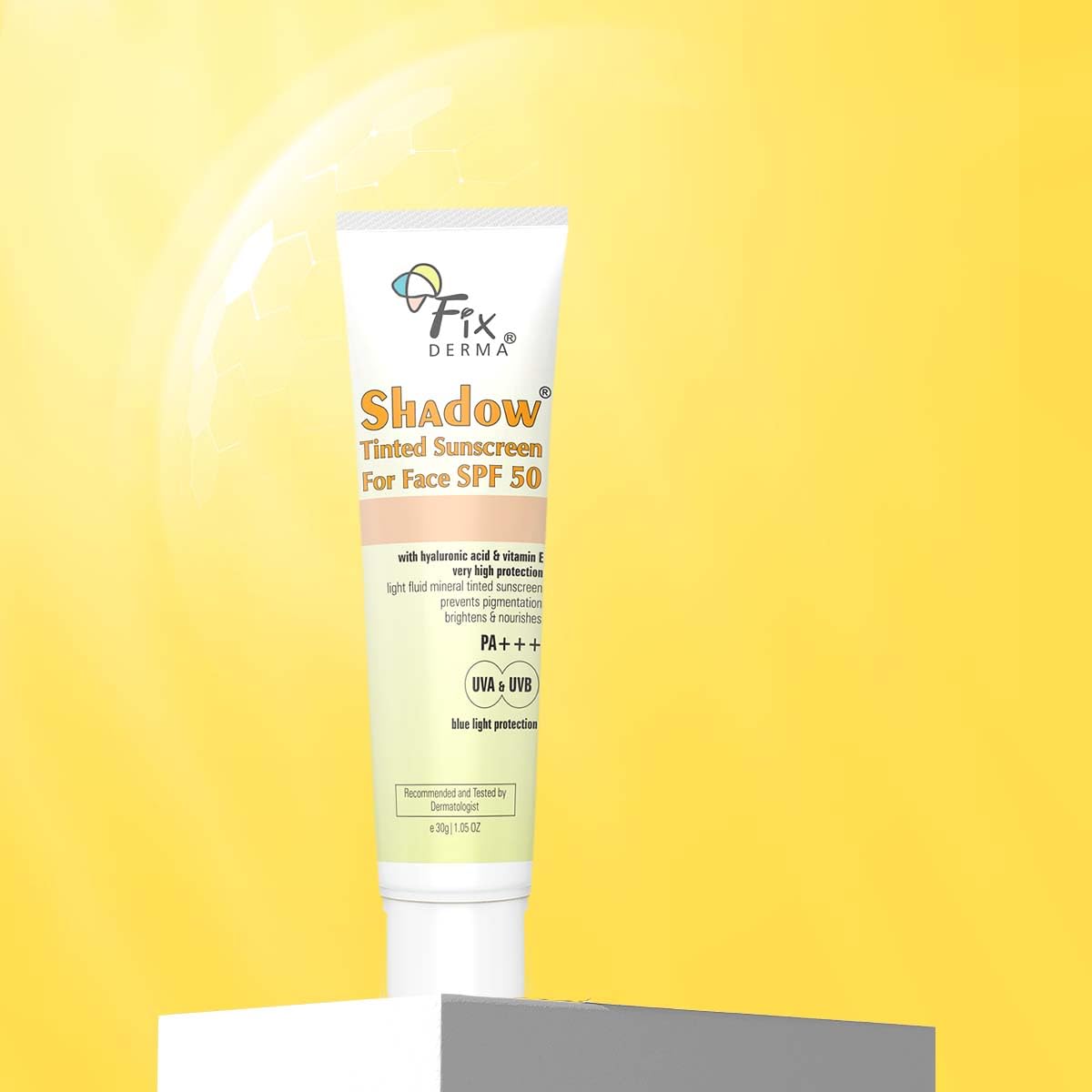 Fixderma Shadow Tinted Sunscreen SPF 50 PA+++ | Sunscreen with Vitamin E I Even Tone I Tinted Foundation Like Finish I UVA & UVB Protection | Lightweight, Broad Spectrum Protection I For All Skin Types - 30gm