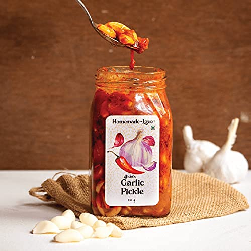 Homemade Love Garlic Pickle | Spicy Lasun ka Achaar Made with Raw Garlic, Ginger, Hing, and Spices