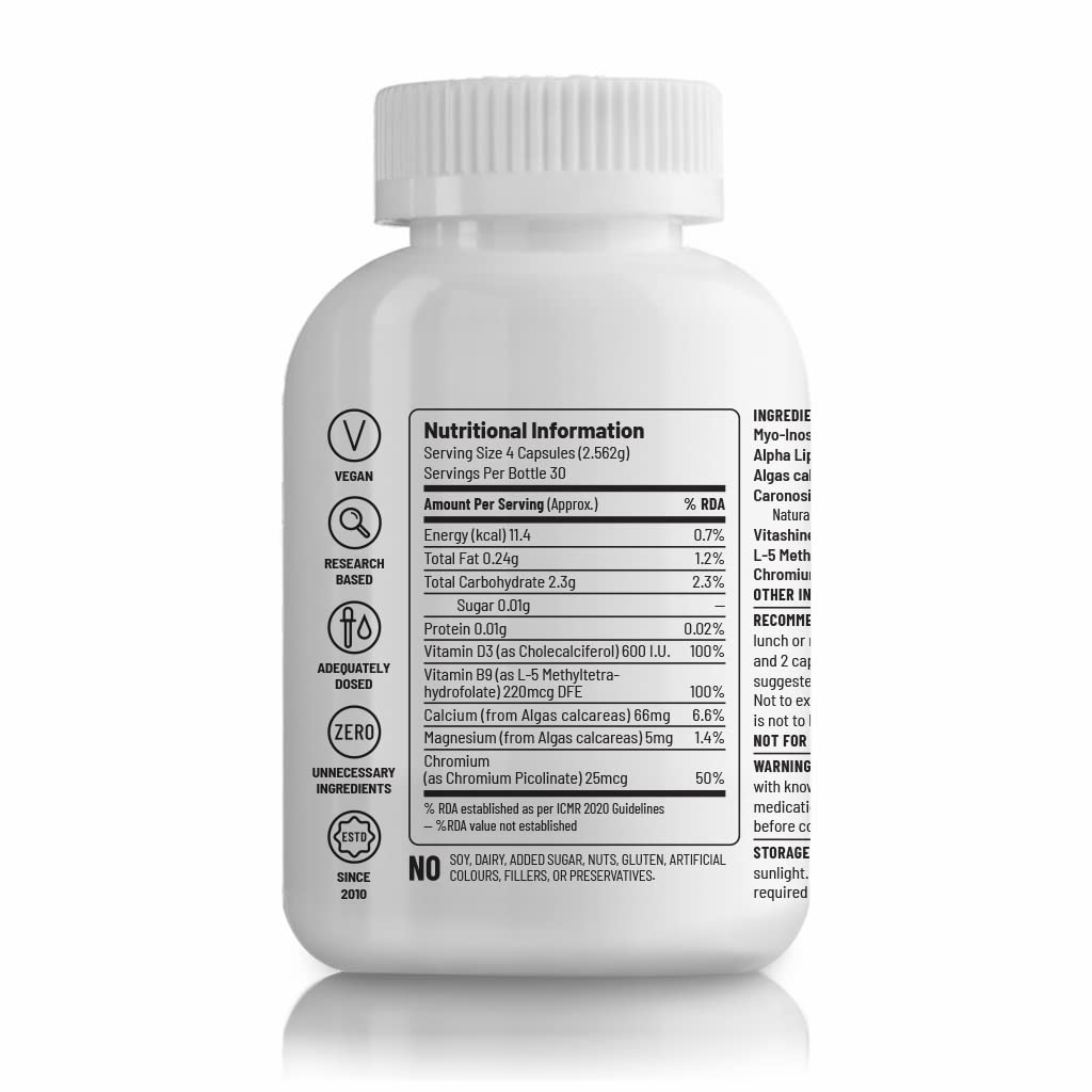 Zephivo Unived PCOS Management, 40:1 Ratio 2000mg Myo-Inositol to 50mg D-Chiro-Inositol with Natural Caronisitol®, for Acne, Facial Hair, Insulin Resistance (1 Month Supply capsules)
