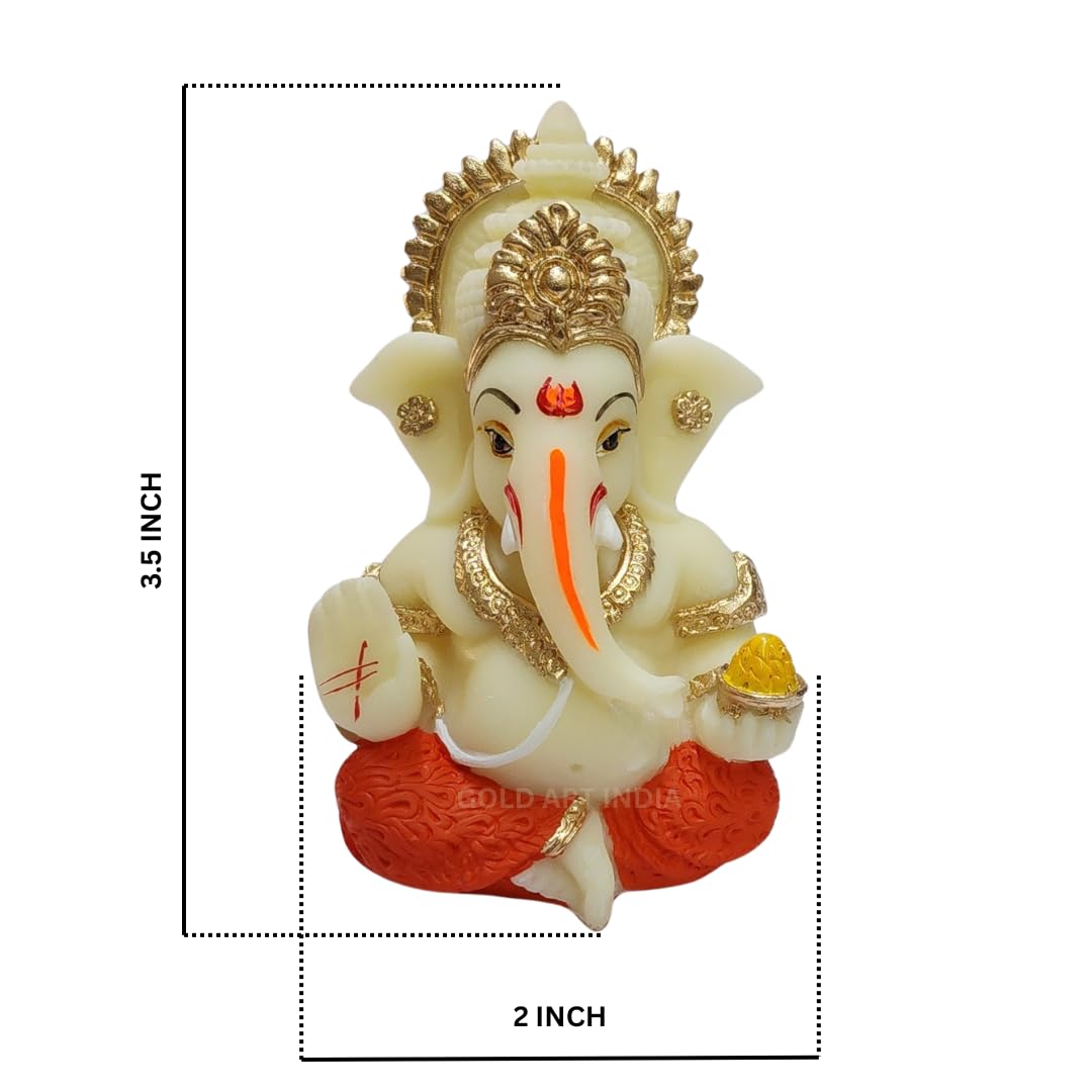 Gold Art India Resin Lord Ganesha Idol for Car Dashboard, Home, Office | Ganpati Statue for Mandir Decor | Handcrafted Ganesh Murti (Red & Ivory)