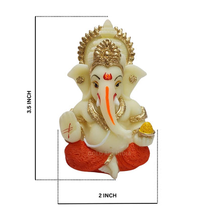 Gold Art India Resin Lord Ganesha Idol for Car Dashboard, Home, Office | Ganpati Statue for Mandir Decor | Handcrafted Ganesh Murti (Red & Ivory)