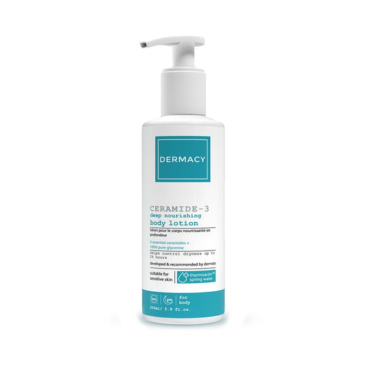 Dermacy Ceramide 3 Deep Nourishing Body Lotion | Helps Control Dryness Up To 24 Hours and Prevents Dryness | 3 Essential Ceramides + 100% Pure Glycerine + ThermoActiv Spring Water | Suitable For Sensitive Skin | For Women and Men | 200ml