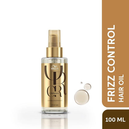 Wella UR BR frizz control hair oil bottle with gold and clear design on a white background