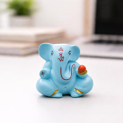 Resin Lord Ganesha Idol Car Dashboard 5x5cm (Sky Blue)