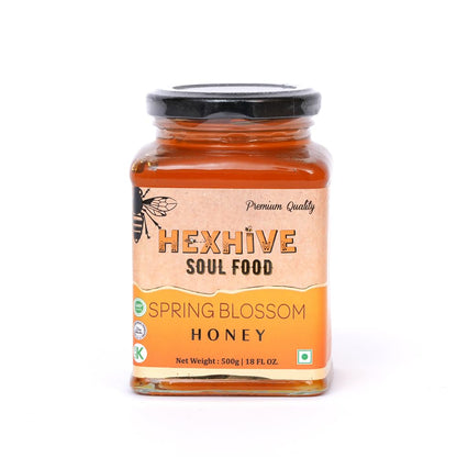 Hexhive Spring Blossom Honey | Pure Raw Honey from Spring Wildflowers | Multifloral Premium Honey | Light Texture | Immunity & Energy Booster | Rich in Antioxidants | Perfect for Tea, Milk | 500 g
