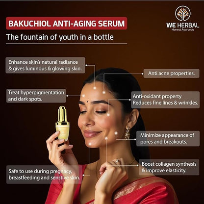 WE HERBAL Bakuchiol Anti-Ageing Serum 10ml, Natural Retinol Alternative with Rosehip & Almond Oil, Targets Acne-Causing Bacteria, Reduces Pimples, Fine Lines & Dark Spots, No Chemicals or Fragrance