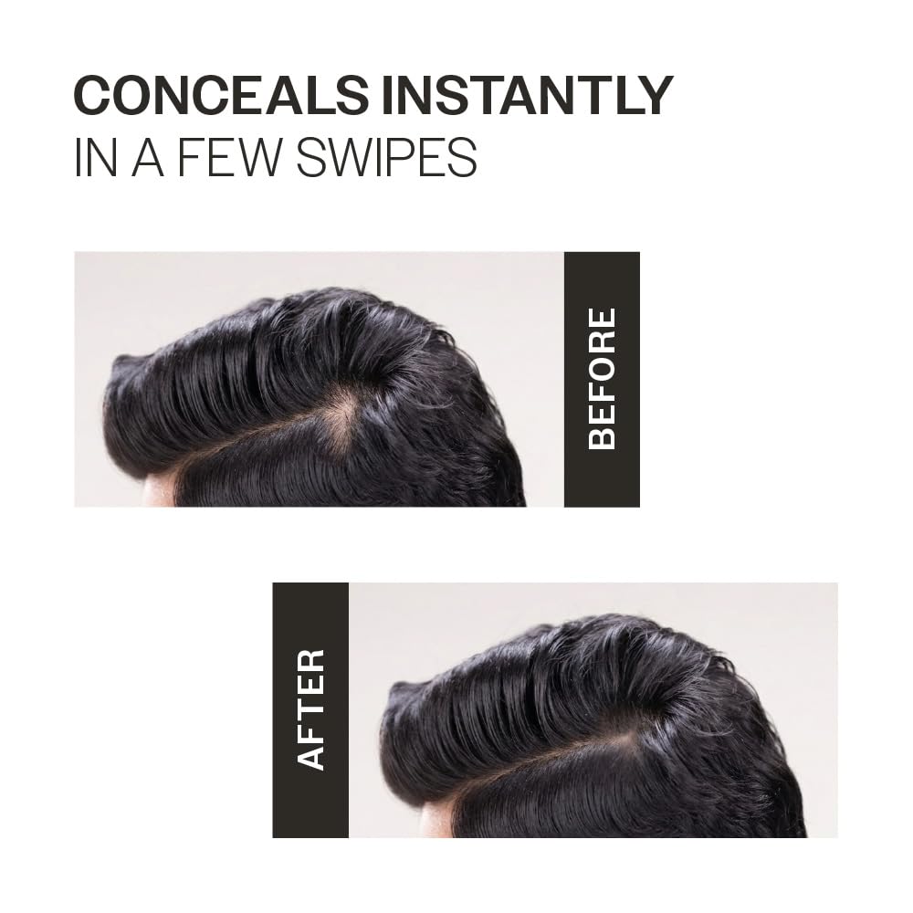 Before and after comparison of hair product application on a person's head.