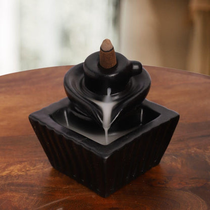 Black Shivling Idol Statue with 8 Incense Smoke Backflow Fountain Cone Incense Holder | for Table, Home Decorative Showpiece Item