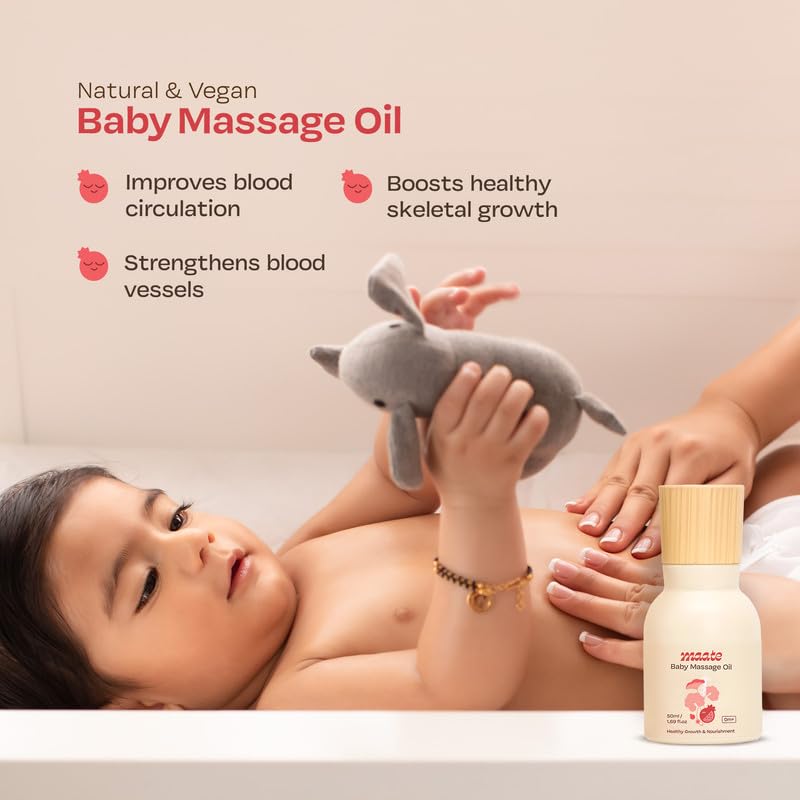 Maate Baby Massage Oil 50ml | For Newborn & Kids 0-12yr | Enriched With Brahmi, Noni & Pomegranate Seed | Light & Non-Sticky | Gentle on Baby's Skin | Cruelty-Free